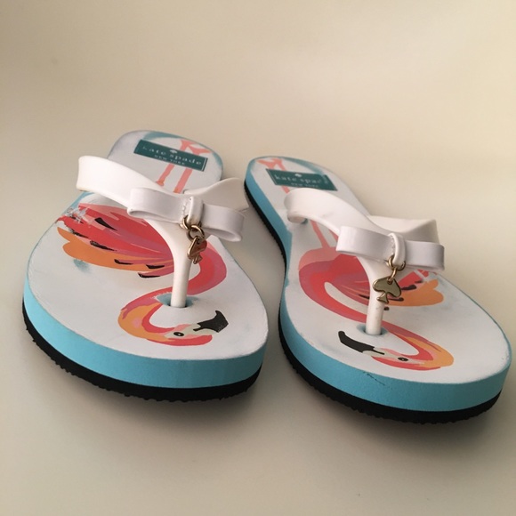 ❤️ SOLD Kate Spade Flamingo Flip Flops Sz 6 - Picture 4 of 15